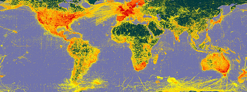 Global coverage of the GBIF total data set for the entire globe